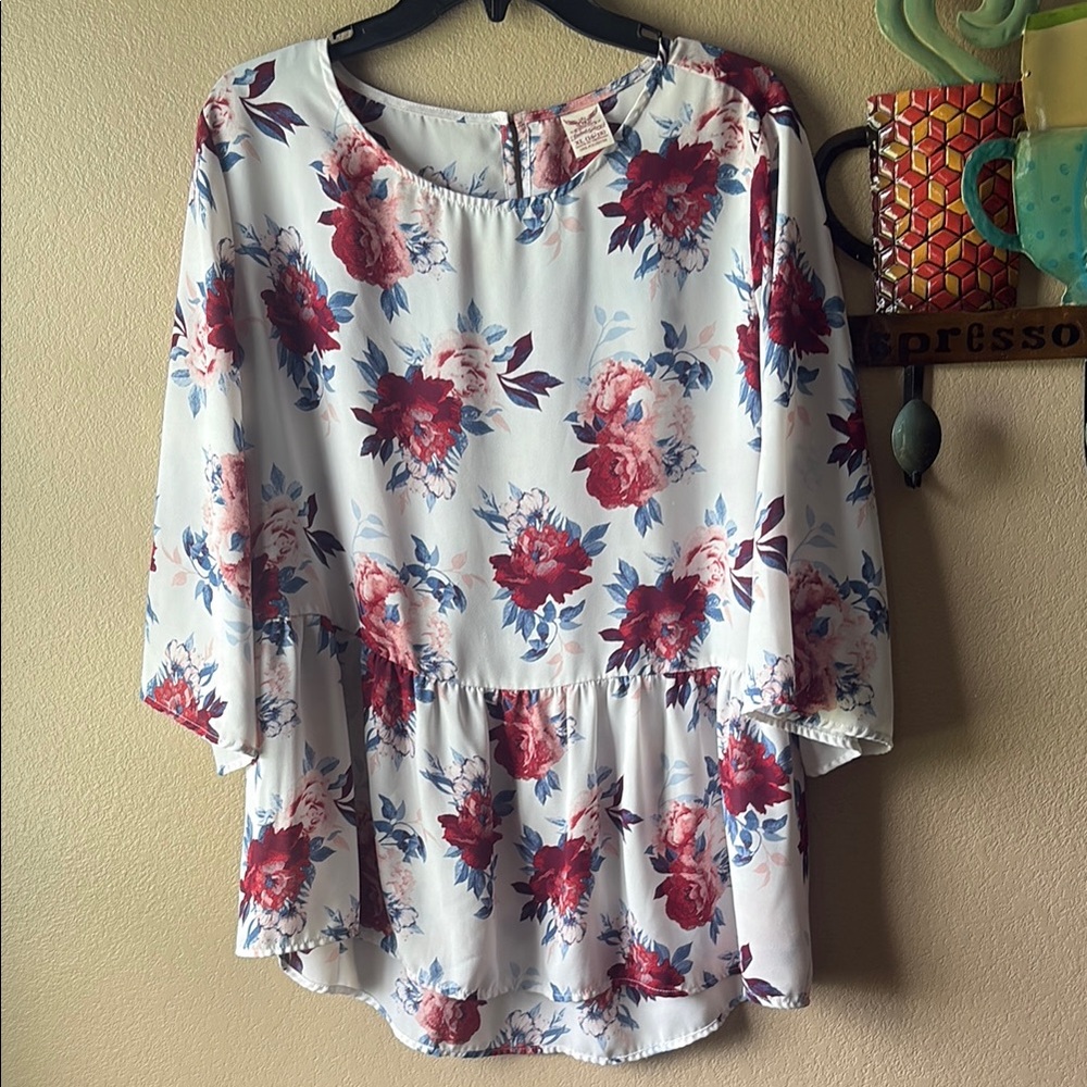 Floral Print Women's Top - Red and Blue